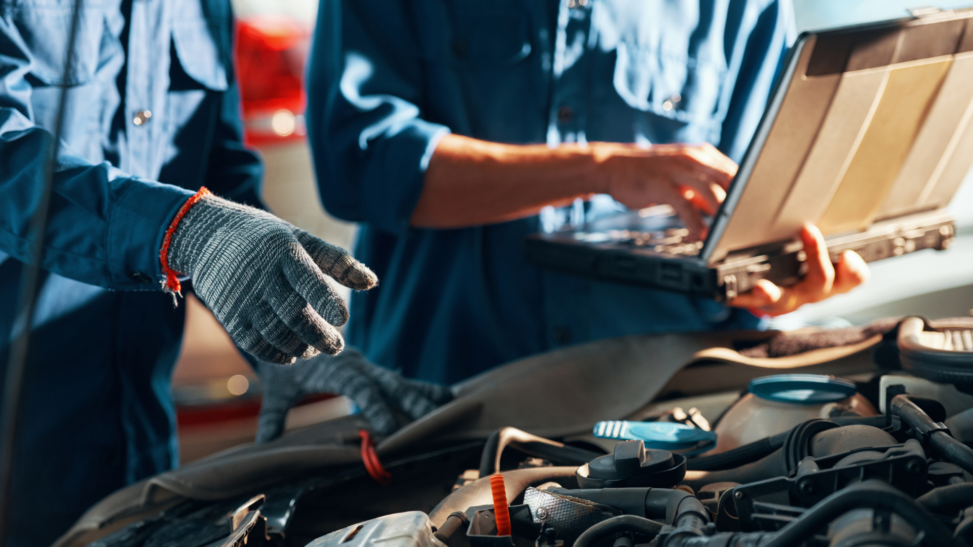 Vehicle electrical and fuel-system diagnostics on the engine bay at Jack's Brake & Alignment Eastern Avenue